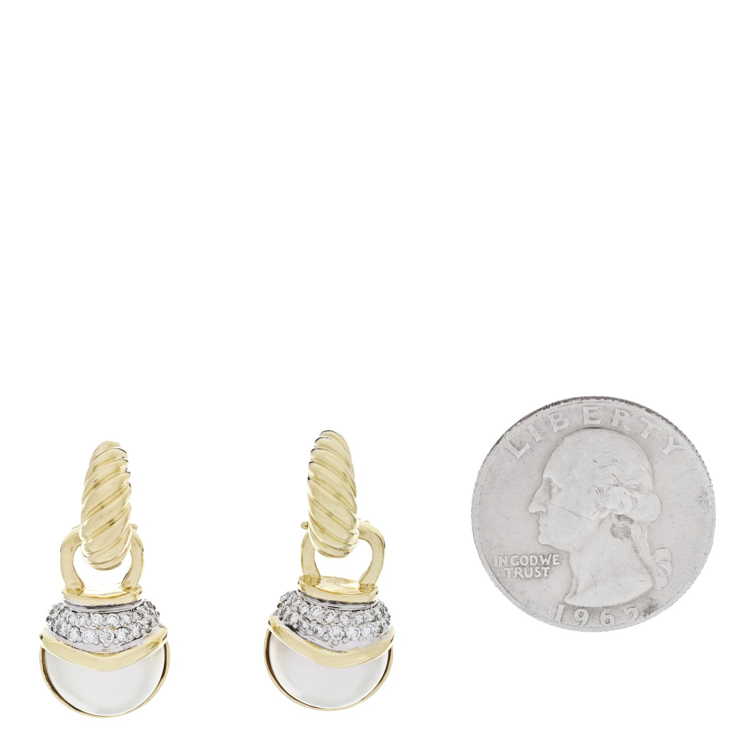 David Yurman 18K Yellow Gold Diamond Freshwater Cultured Pearl Acorn Drop Earrings 2 of 4