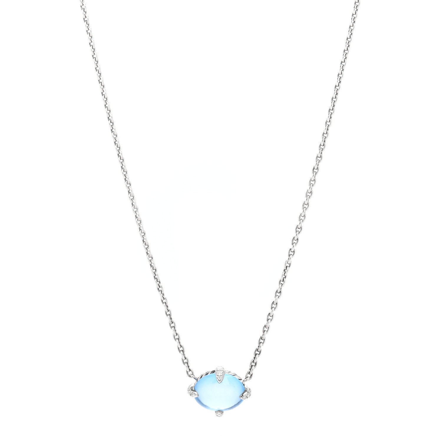 David Yurman Sterling Silver Diamond Blue Topaz Chatelaine Oval Pendant Necklace 1 of 4