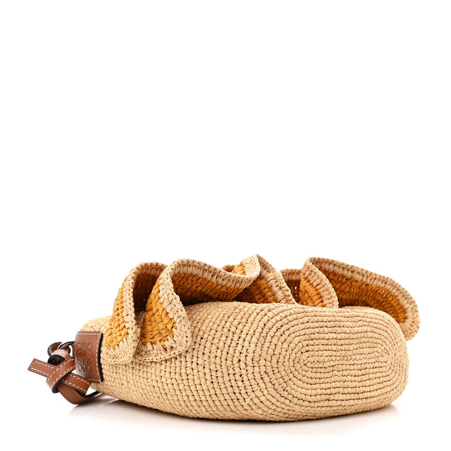 Raffia Calfskin Paulas Ibiza Ruffle Pochette Bag Natural Yellow Tan