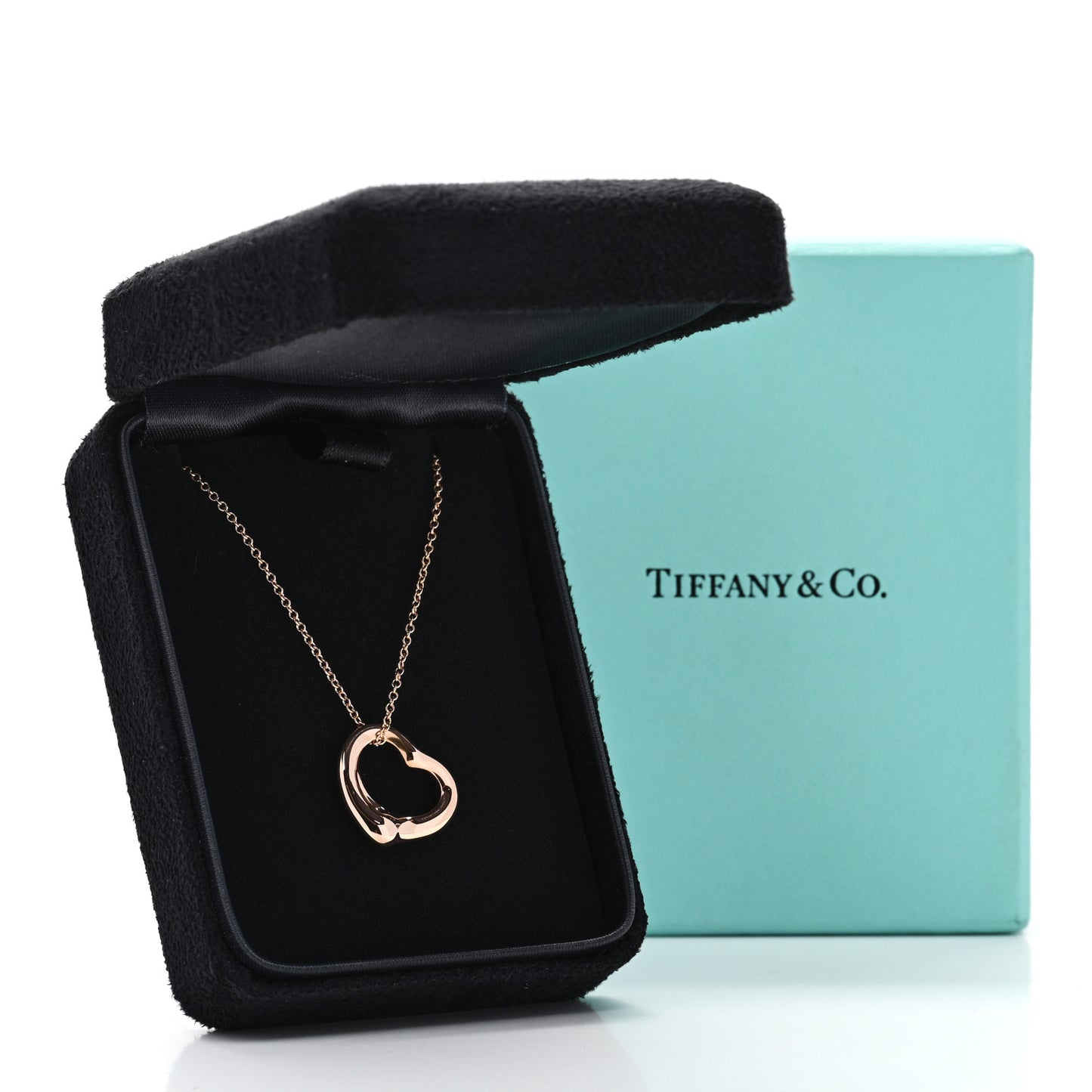 18K Rose Gold 16mm Elsa Peretti Open Heart Pendant Necklace