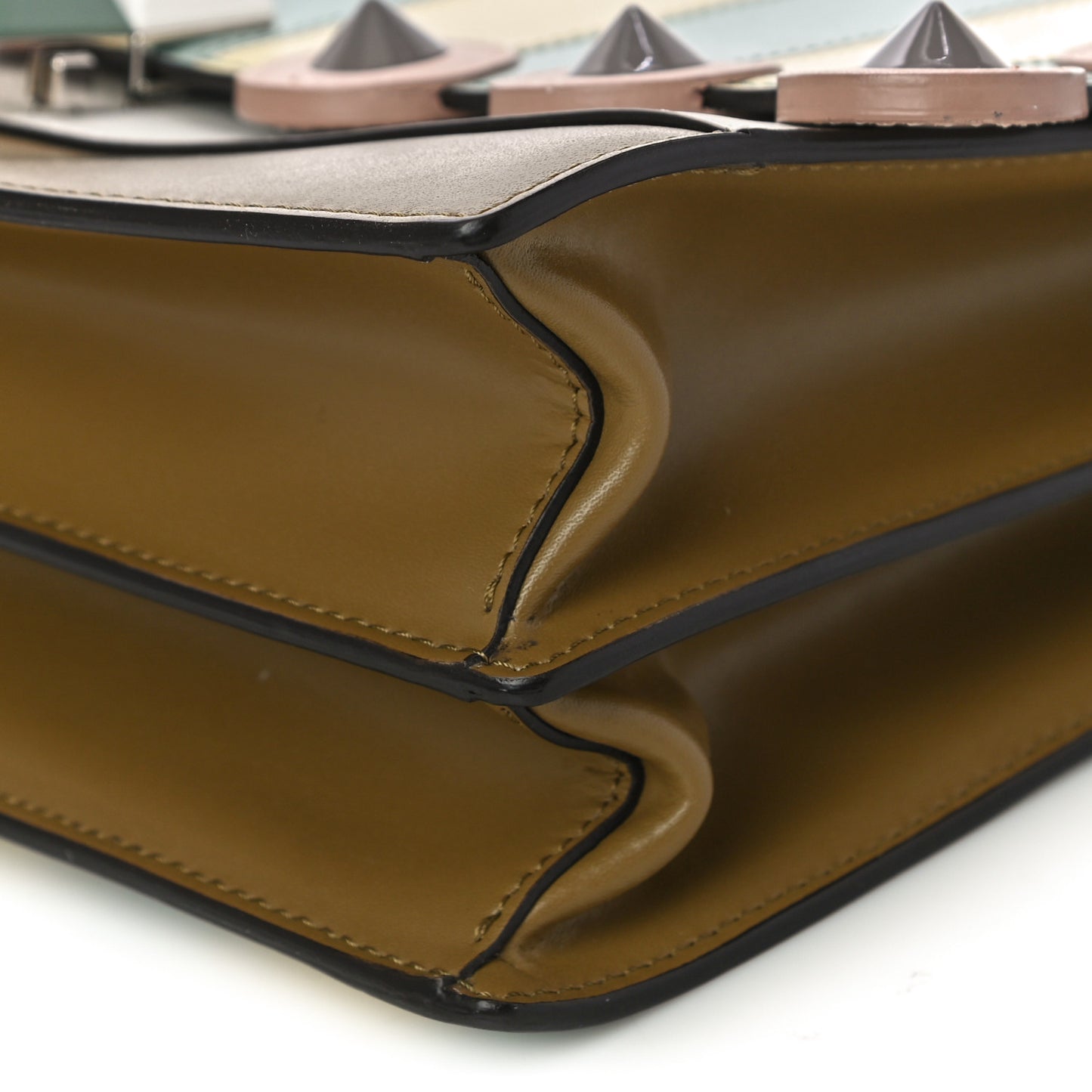 Calfskin Pequin Inlay Studded Kan I Shoulder Bag Multicolor
