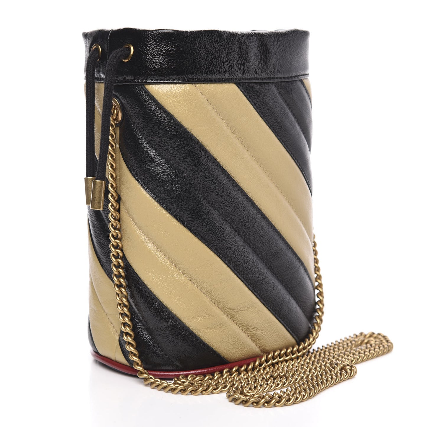 Azalea Calfskin Matelasse Diagonal Patchwork Mini Torchon GG Marmont 2.0 Bucket Bag Black Beige Romantic Cerise