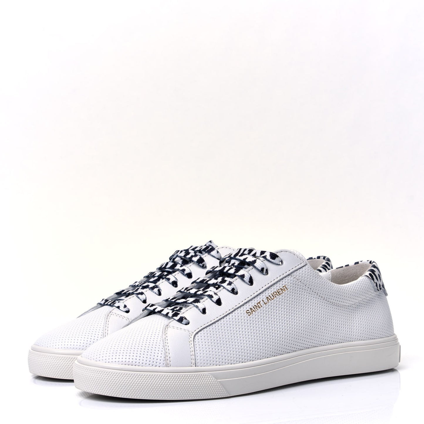 Perforated Calfskin Cheetah Print Andy Low Top Sneakers 38 White Black