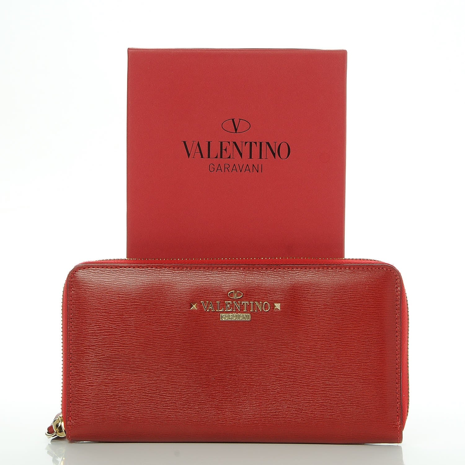 Valentino Garavani Textured Calfskin Logo Zip Around Wallet Red 9 of 9