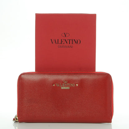 Valentino Garavani Textured Calfskin Logo Zip Around Wallet Red 9 of 9
