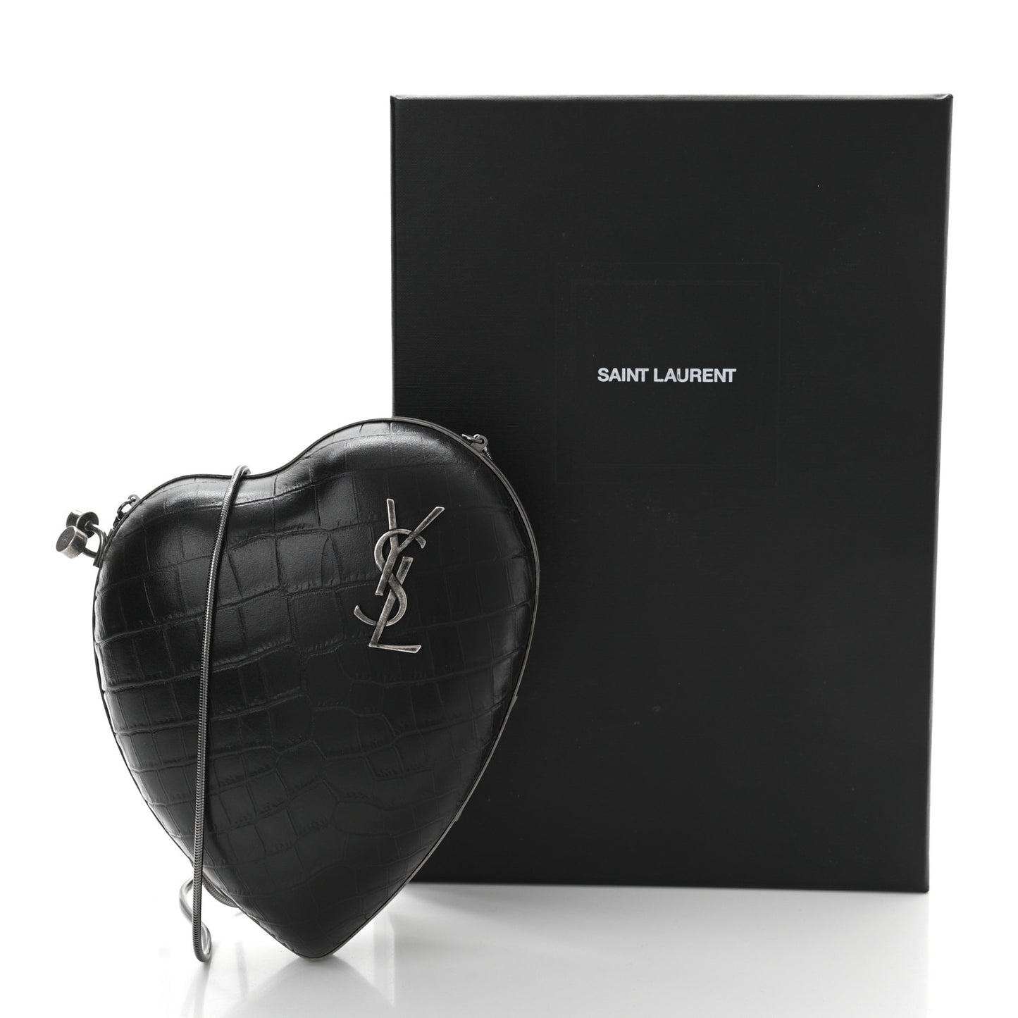 Calfskin Crocodile Embossed Monogram Love Box Bag Black