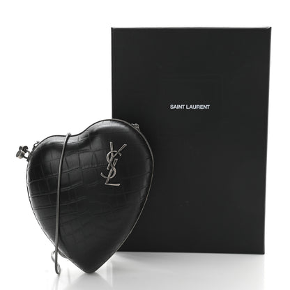 Saint Laurent Calfskin Crocodile Embossed Monogram Love Box Bag Black 10 of 10