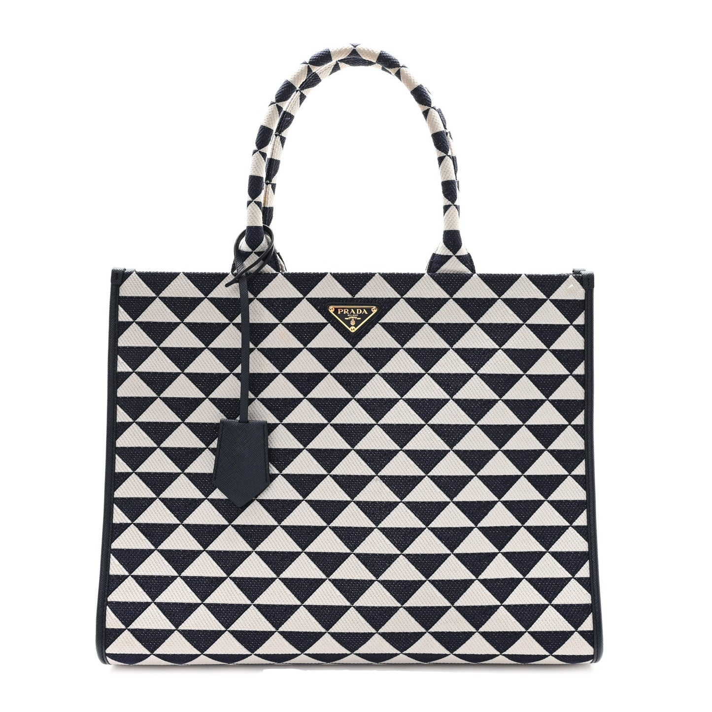 Jacquard Saffiano Triangolo Symbole Embroidered Large Tote Baltico Talco