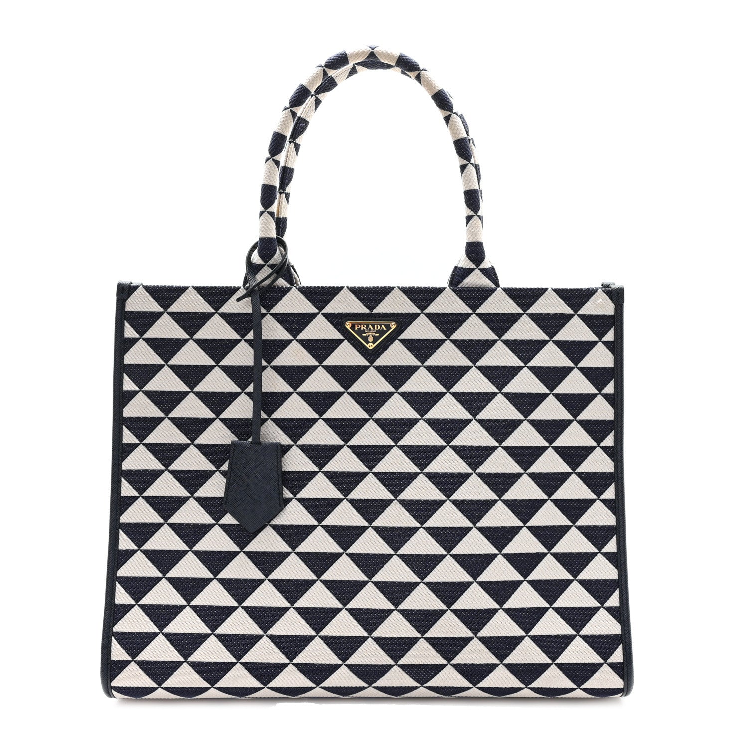 Prada Jacquard Saffiano Triangolo Symbole Embroidered Large Tote Baltico Talco 1 of 9