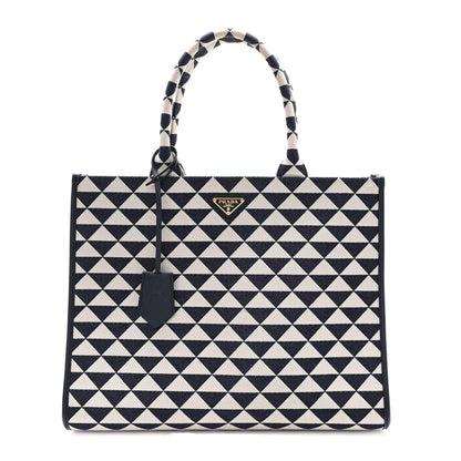 Prada Jacquard Saffiano Triangolo Symbole Embroidered Large Tote Baltico Talco 1 of 9