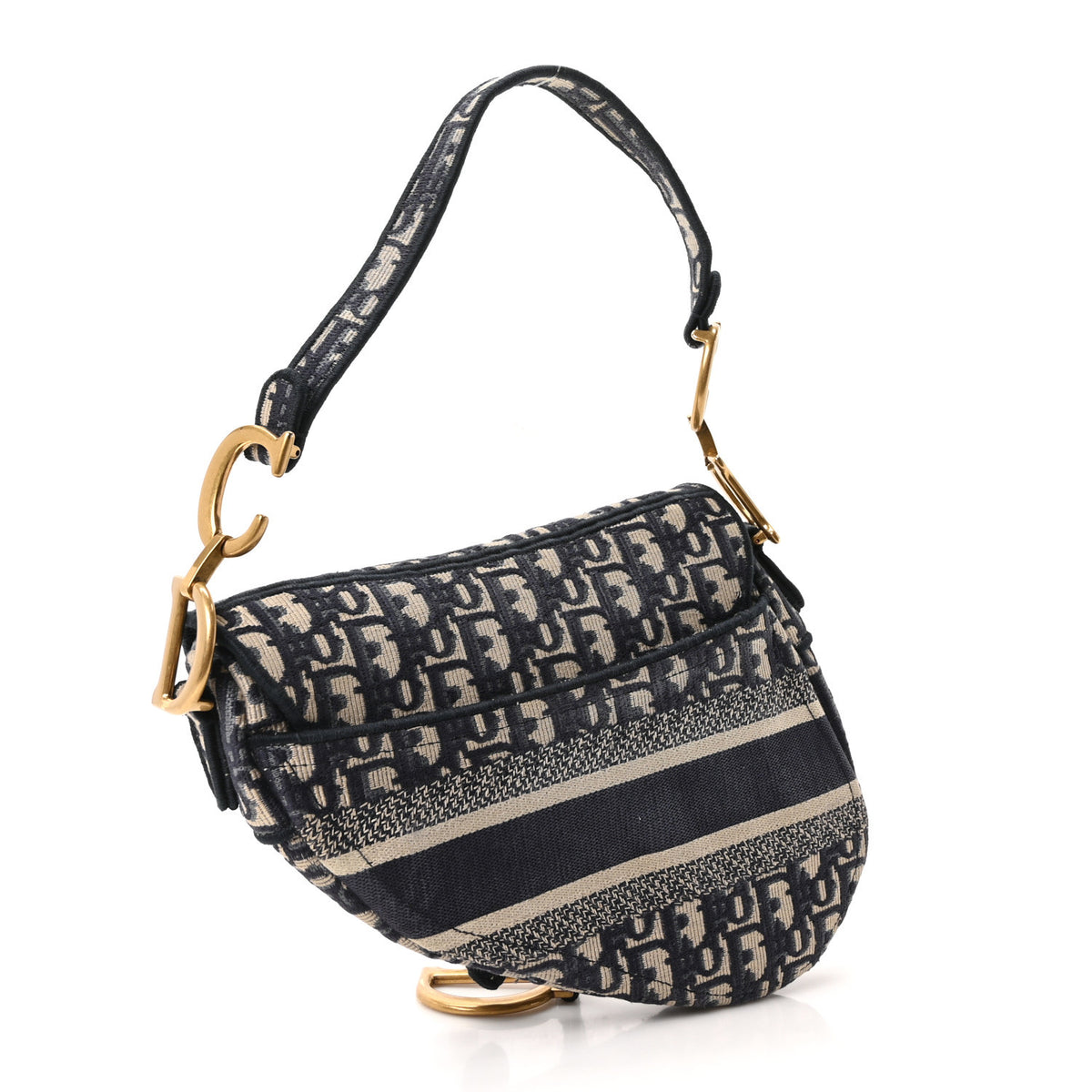 Oblique Embroidered Saddle Bag Blue