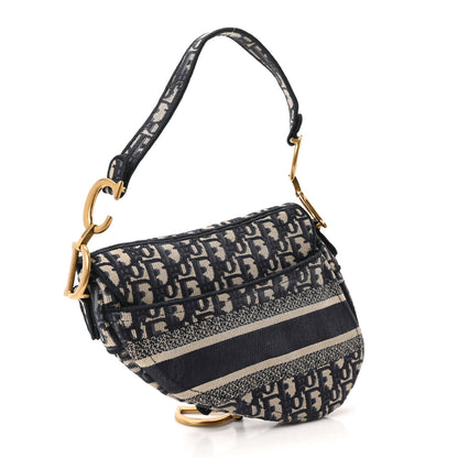 Christian Dior Oblique Embroidered Saddle Bag Blue 3 of 11