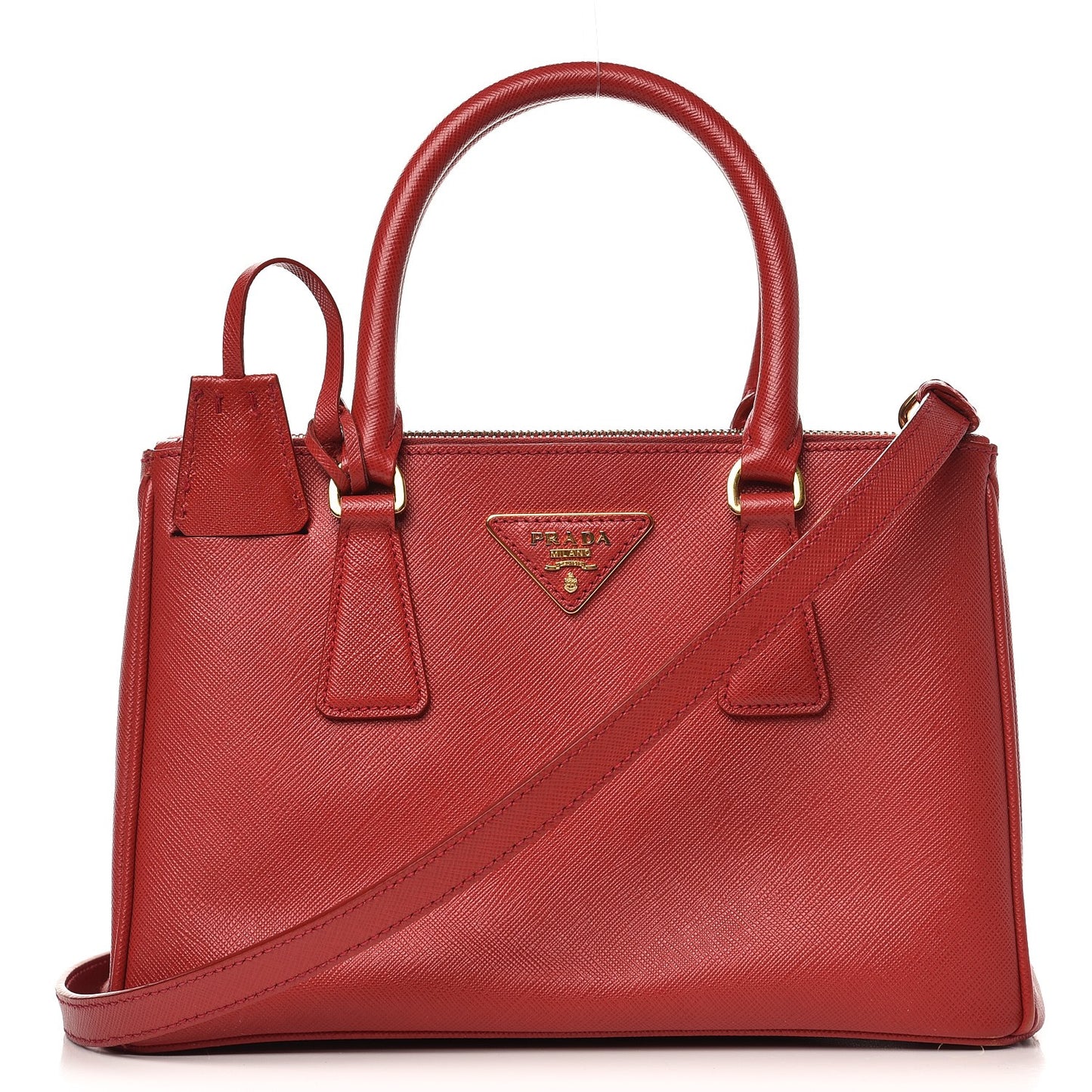 Saffiano Mini Galleria Double Zip Tote Fuoco