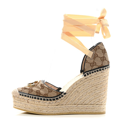 Gucci Monogram Matelasse GG Marmont Ankle Wrap Platform 35/120mm Espadrille Wedges 39 Beige Ebony Black Sand Storm 1 of 10