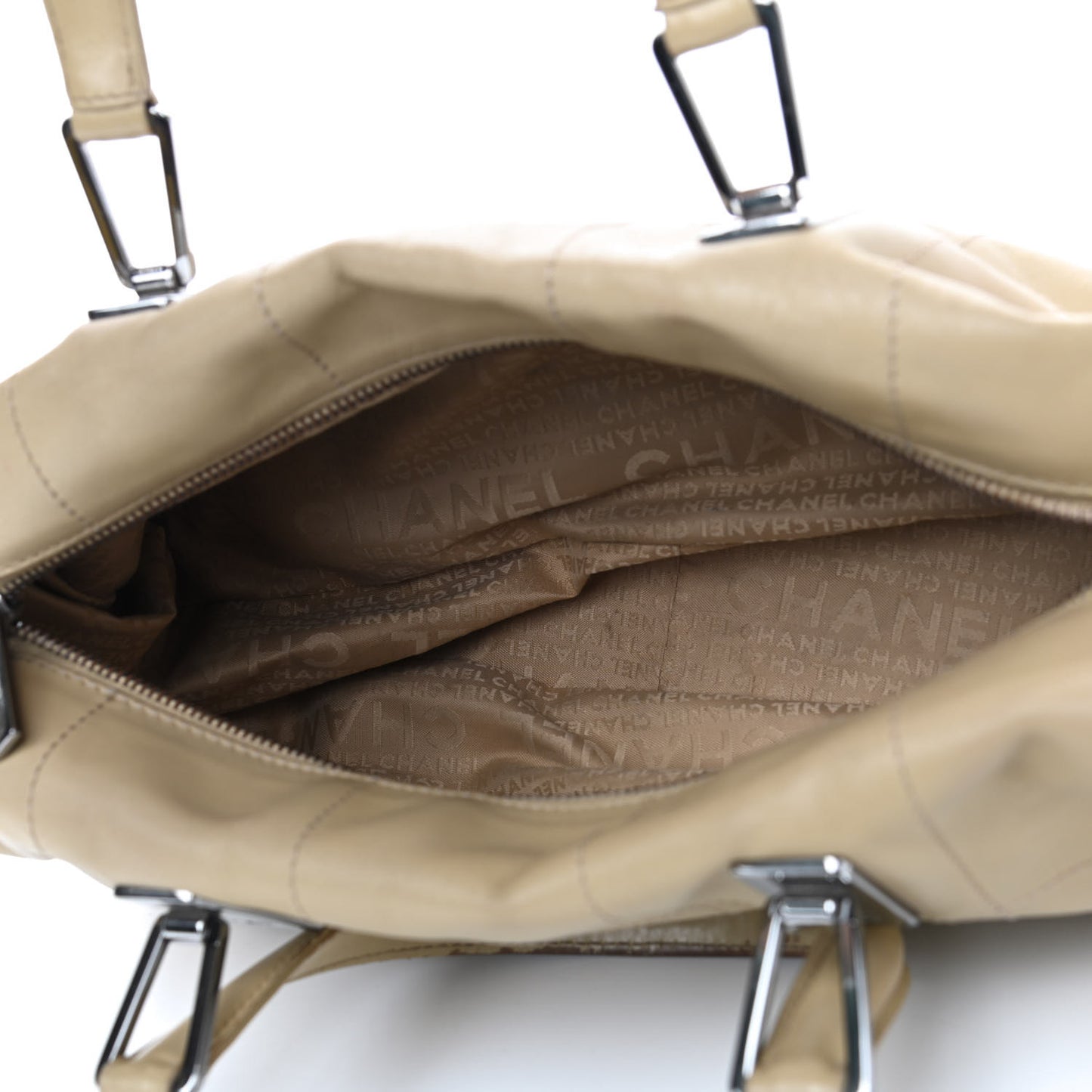 Calfskin Square Stitched Tote Beige