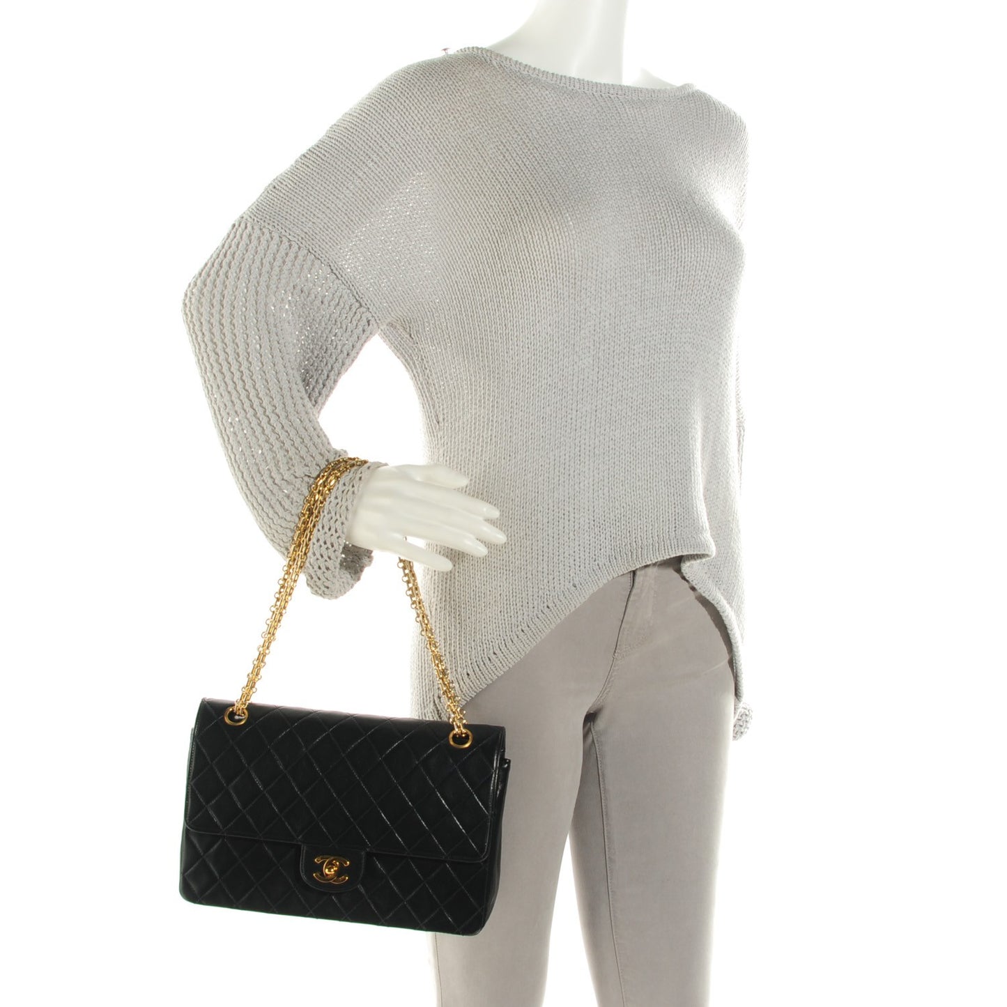 Lambskin Quilted Medium Double Flap Bijoux Chain Navy