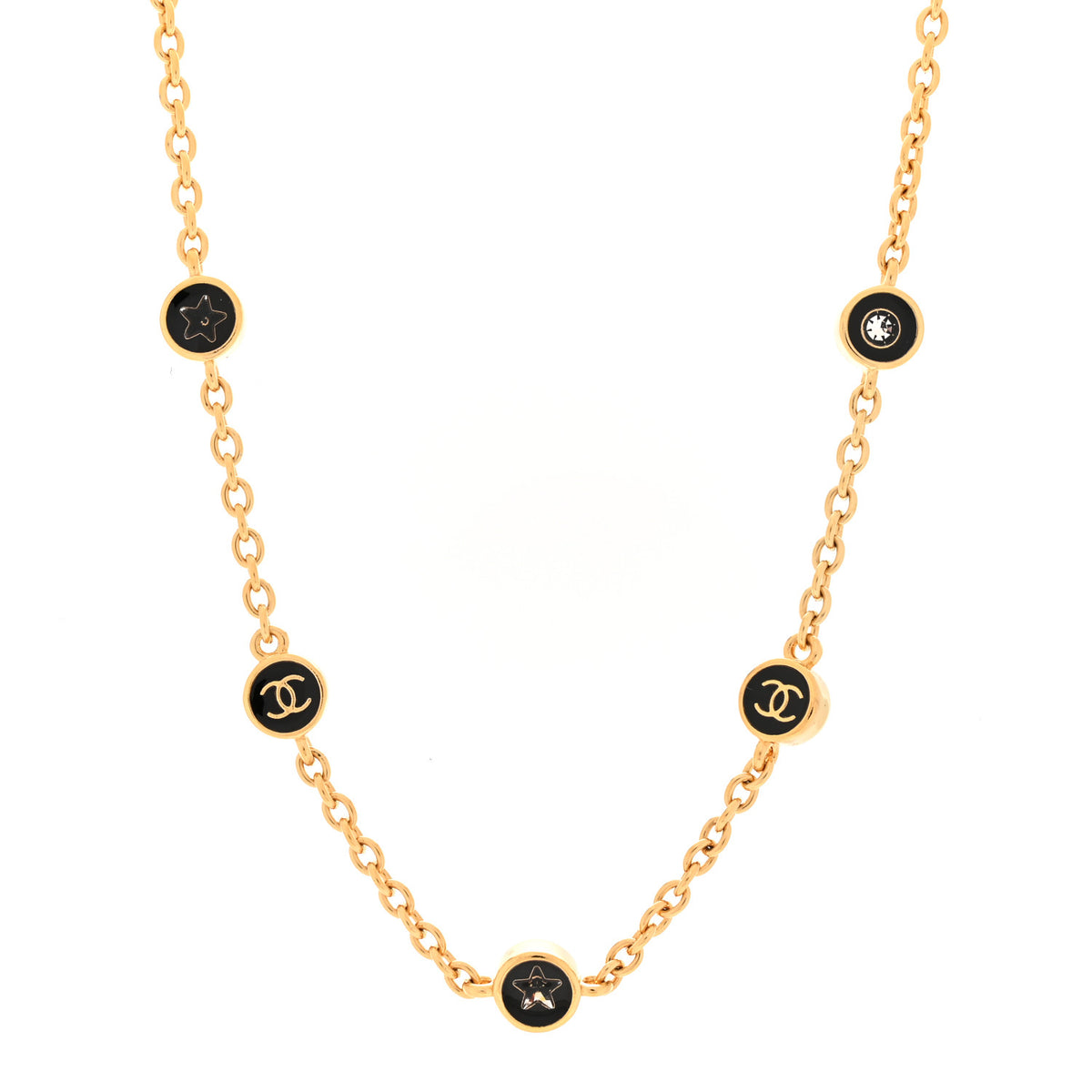 Metal Enamel CC Crystal Necklace Gold Black