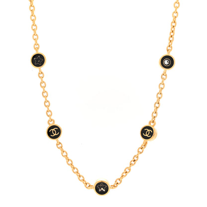 Chanel Metal Enamel CC Crystal Necklace Gold Black 1 of 5
