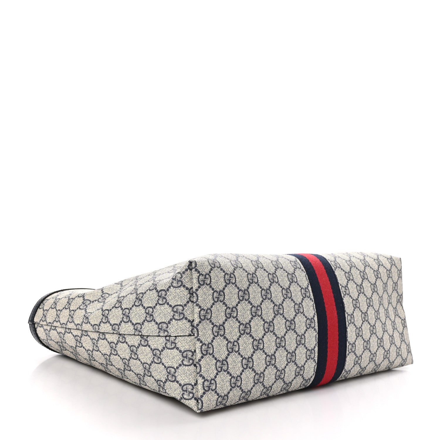 Gucci GG Supreme Monogram Textured Calfskin Web Medium Ophidia Shopping Tote Beige Blue 4 of 10