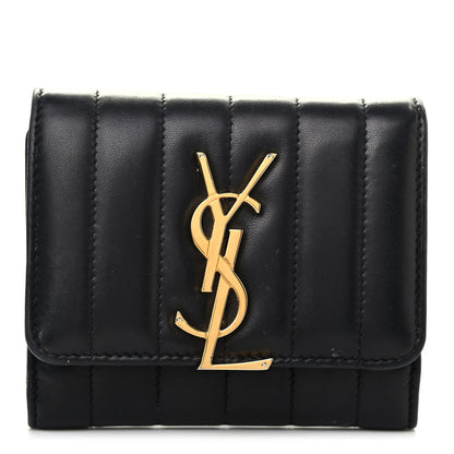 Saint Laurent Lambskin Matelasse Monogram Vicky Tri-Fold Wallet Black 1 of 10