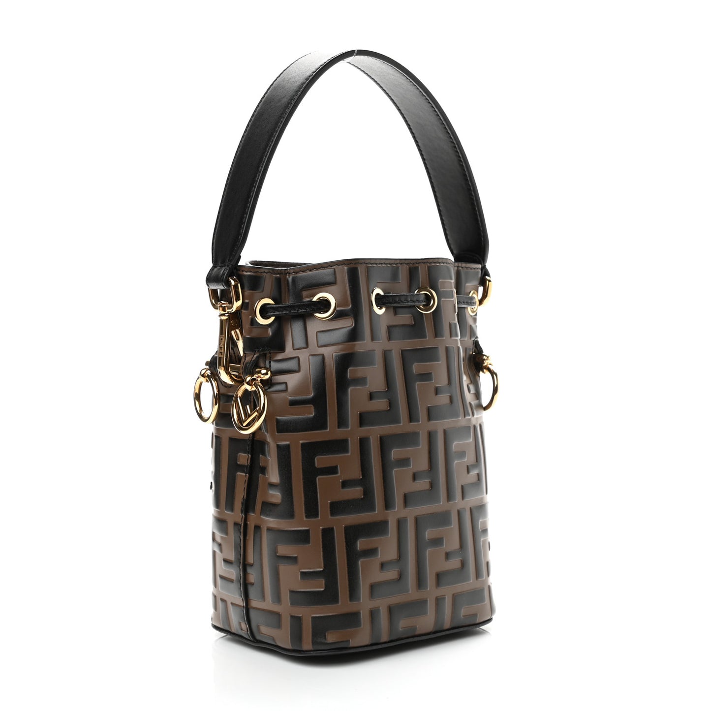 Vitello Liberty F is Fendi Bi-Color FF 1974 Embossed Mini Mon Tresor Bucket Bag Maya Black