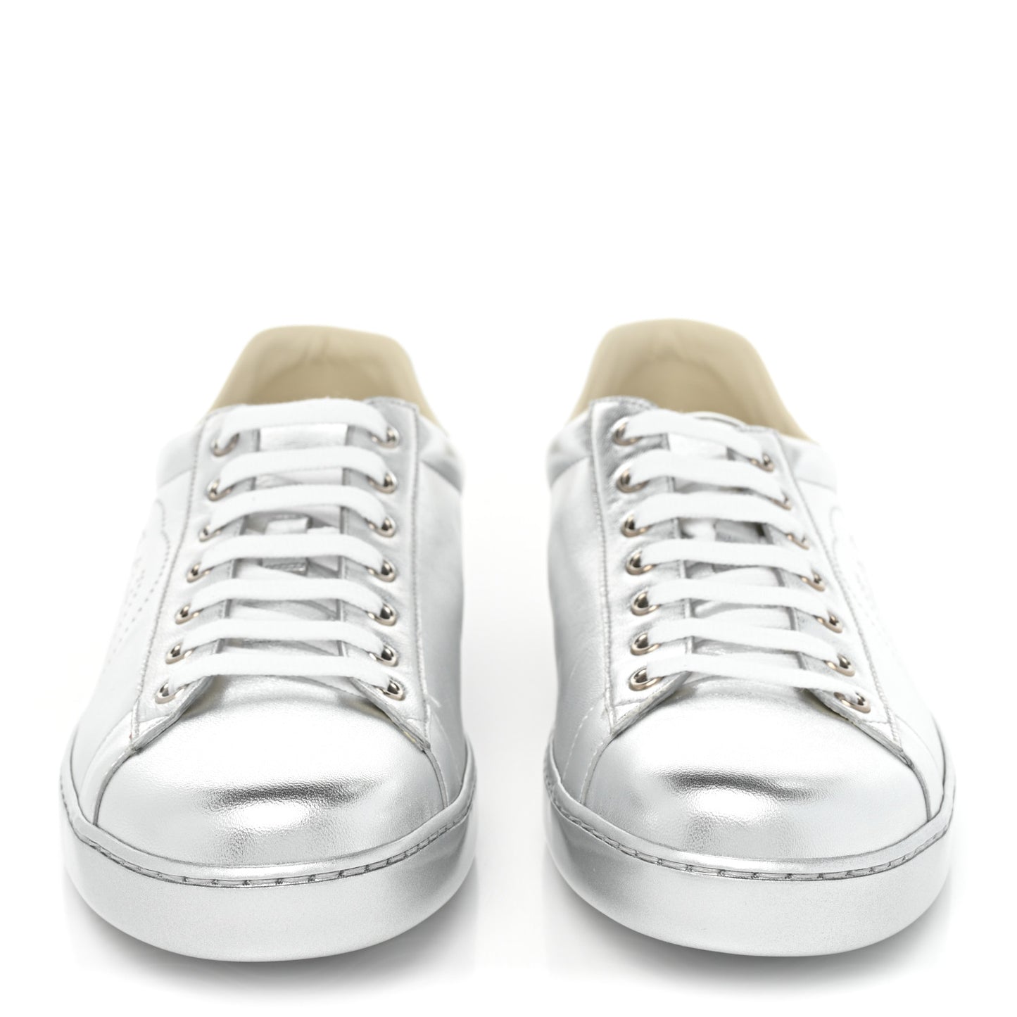 Metallic Nappa Interlocking G Perforated Mens Ace Sneakers 10 Argento