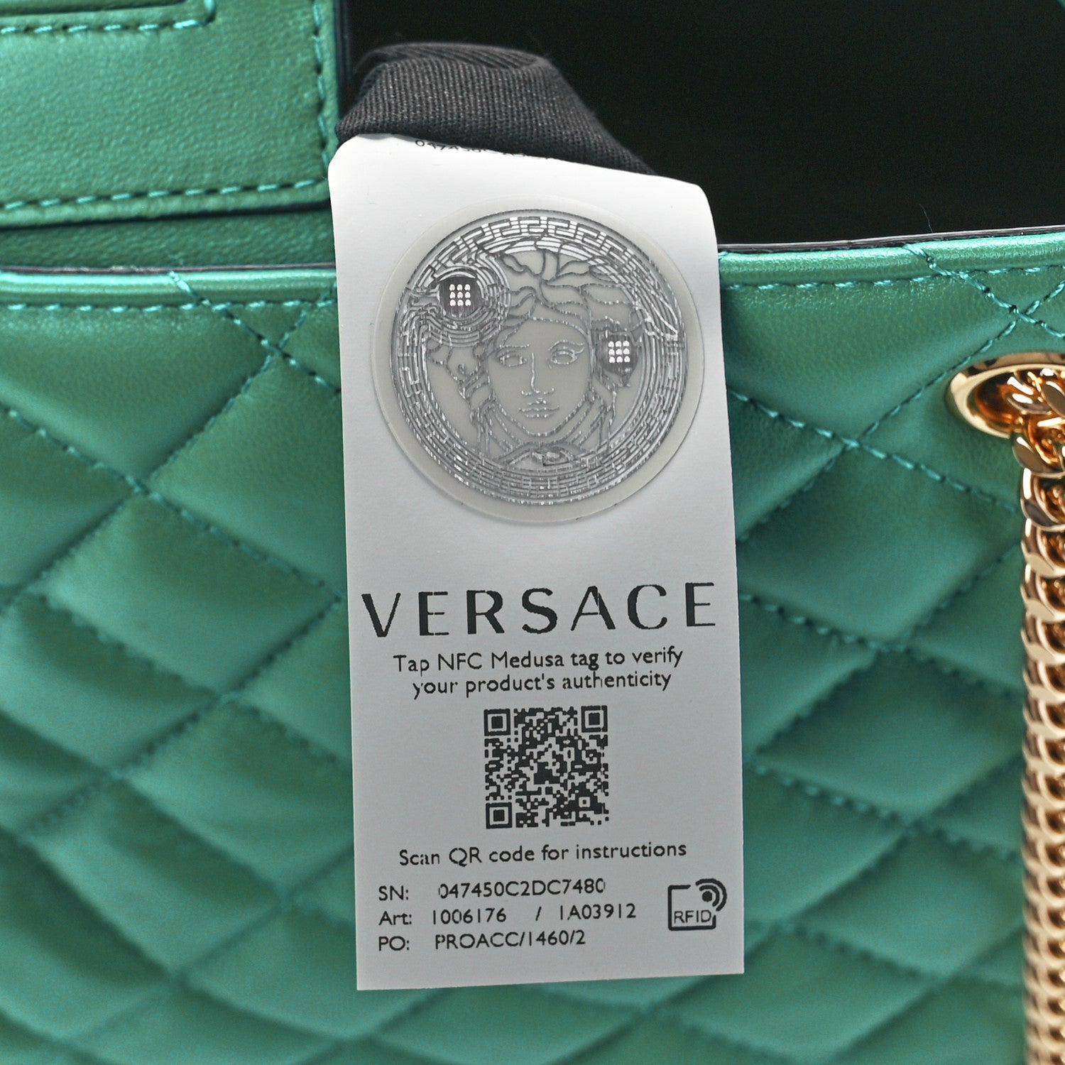 Versace Nappa Quilted Medusa Chain Shoulder Bag Green 7 of 12