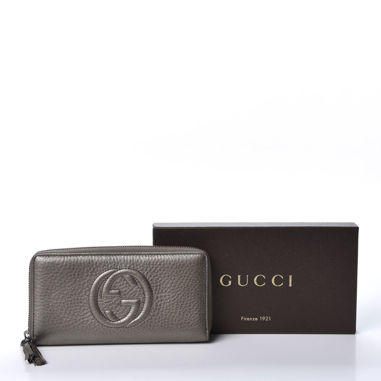 Gucci Metallic Pebbled Calfskin Soho Zip Around Wallet Sasso 8 of 8