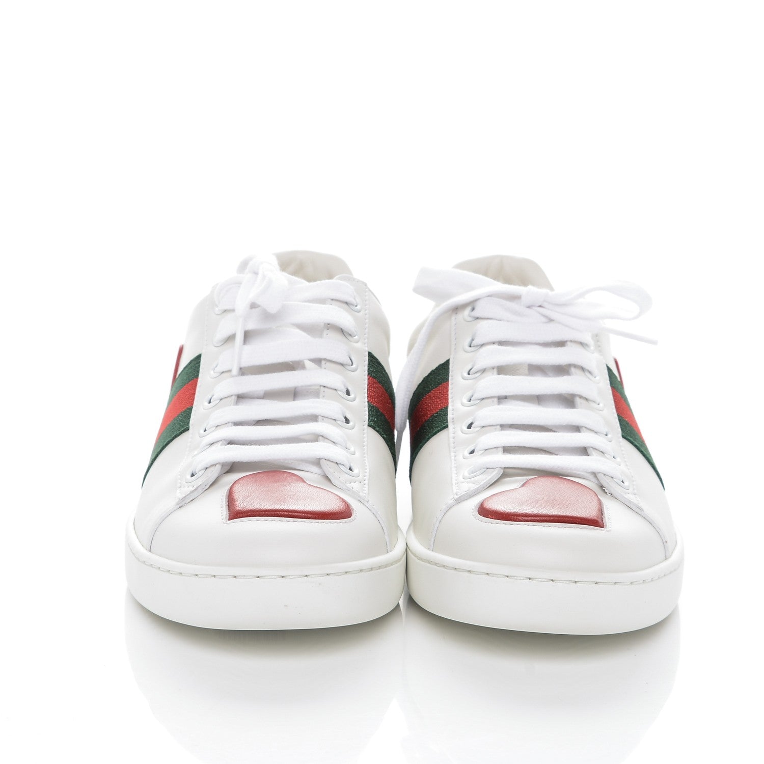 Gucci Calfskin Ayers Web Heart Embroidered Ace Sneakers 37.5 White 2 of 6