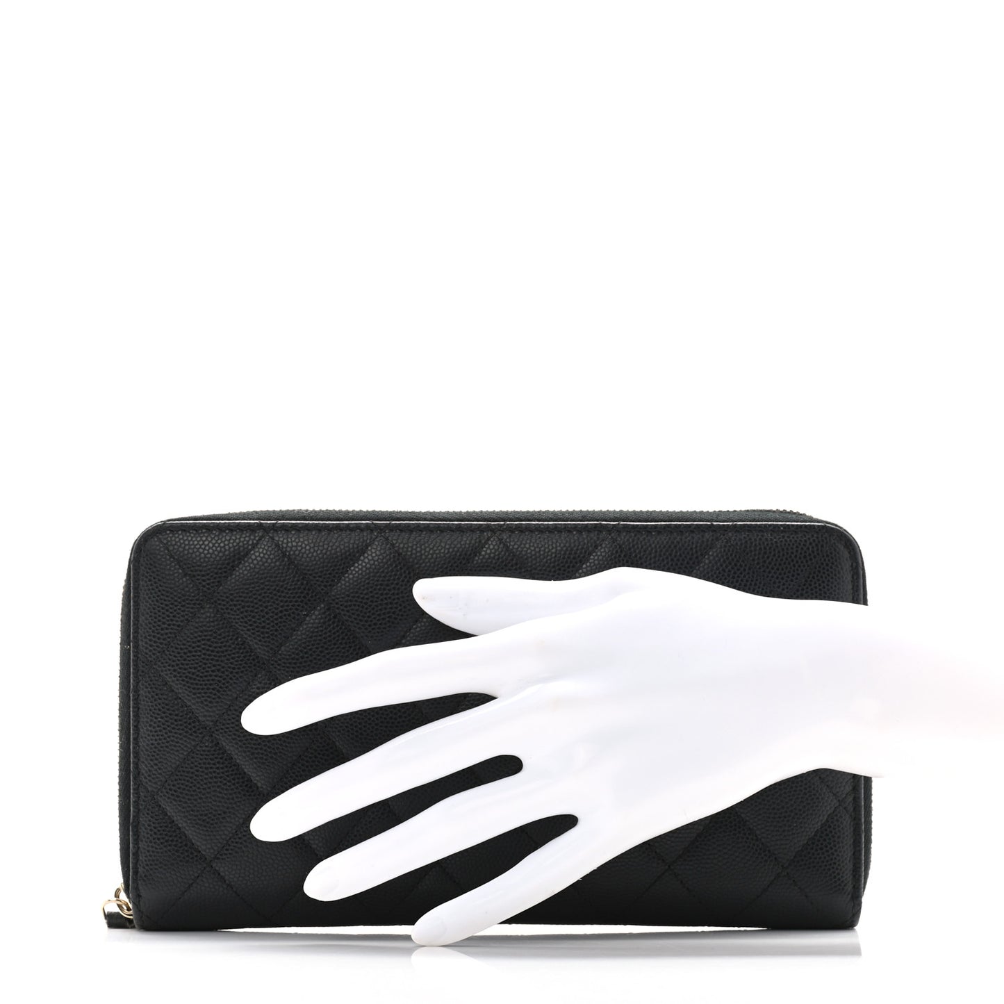 Caviar Quilted Large Gusset Zip Around Wallet Black