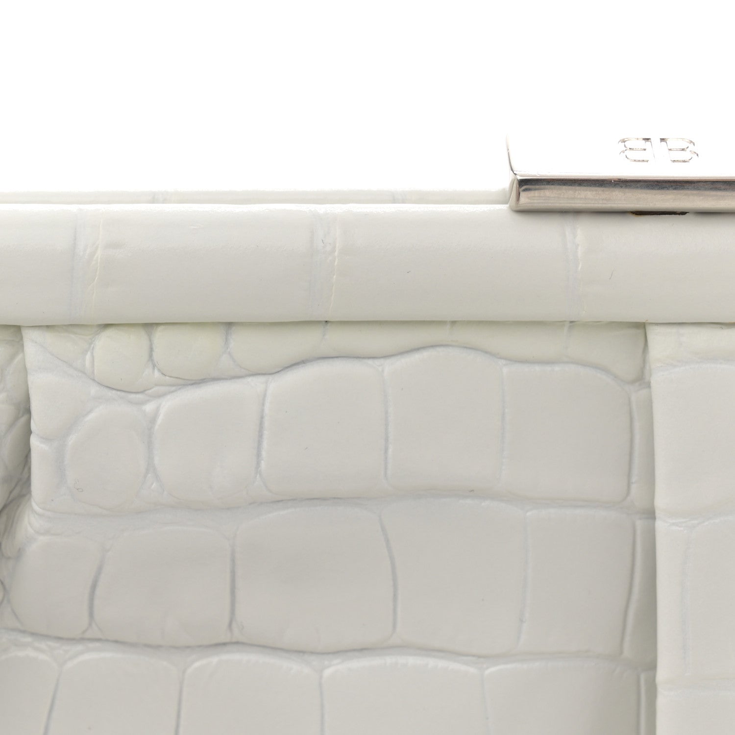 Balenciaga Shiny Supple Calfskin Logo Crocodile Embossed XL Cloud Clutch White 13 of 14