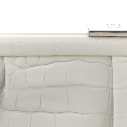 Balenciaga Shiny Supple Calfskin Logo Crocodile Embossed XL Cloud Clutch White 13 of 14