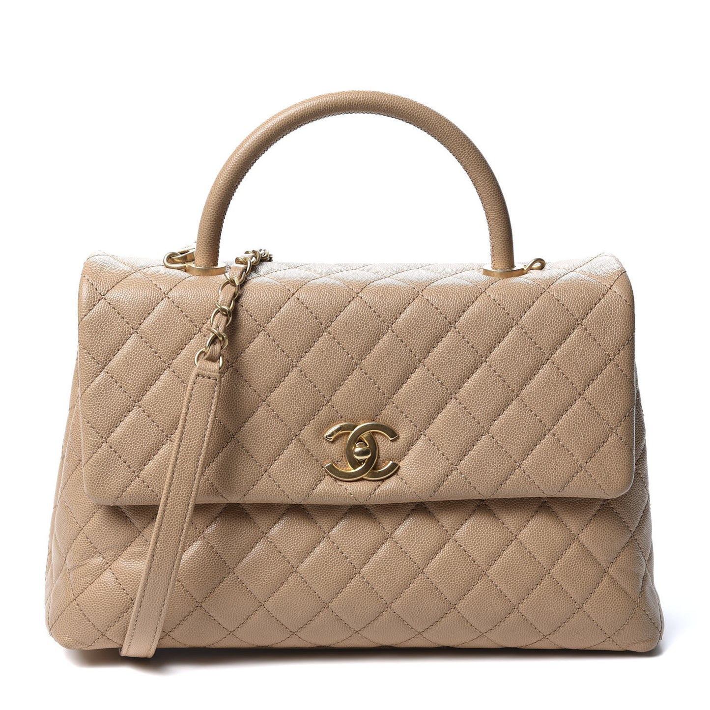 Caviar Quilted Medium Coco Handle Flap Light Beige