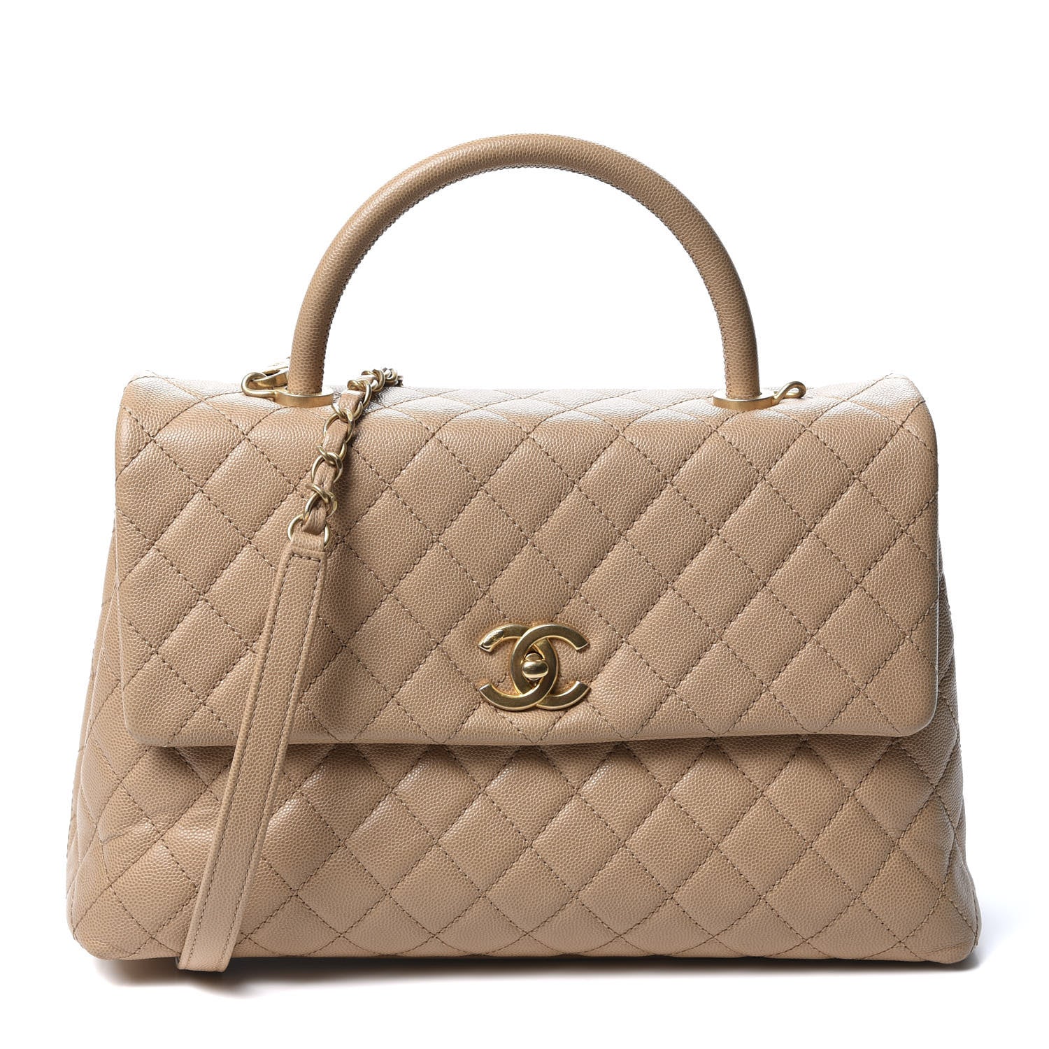 Chanel Caviar Quilted Medium Coco Handle Flap Light Beige 1 of 10