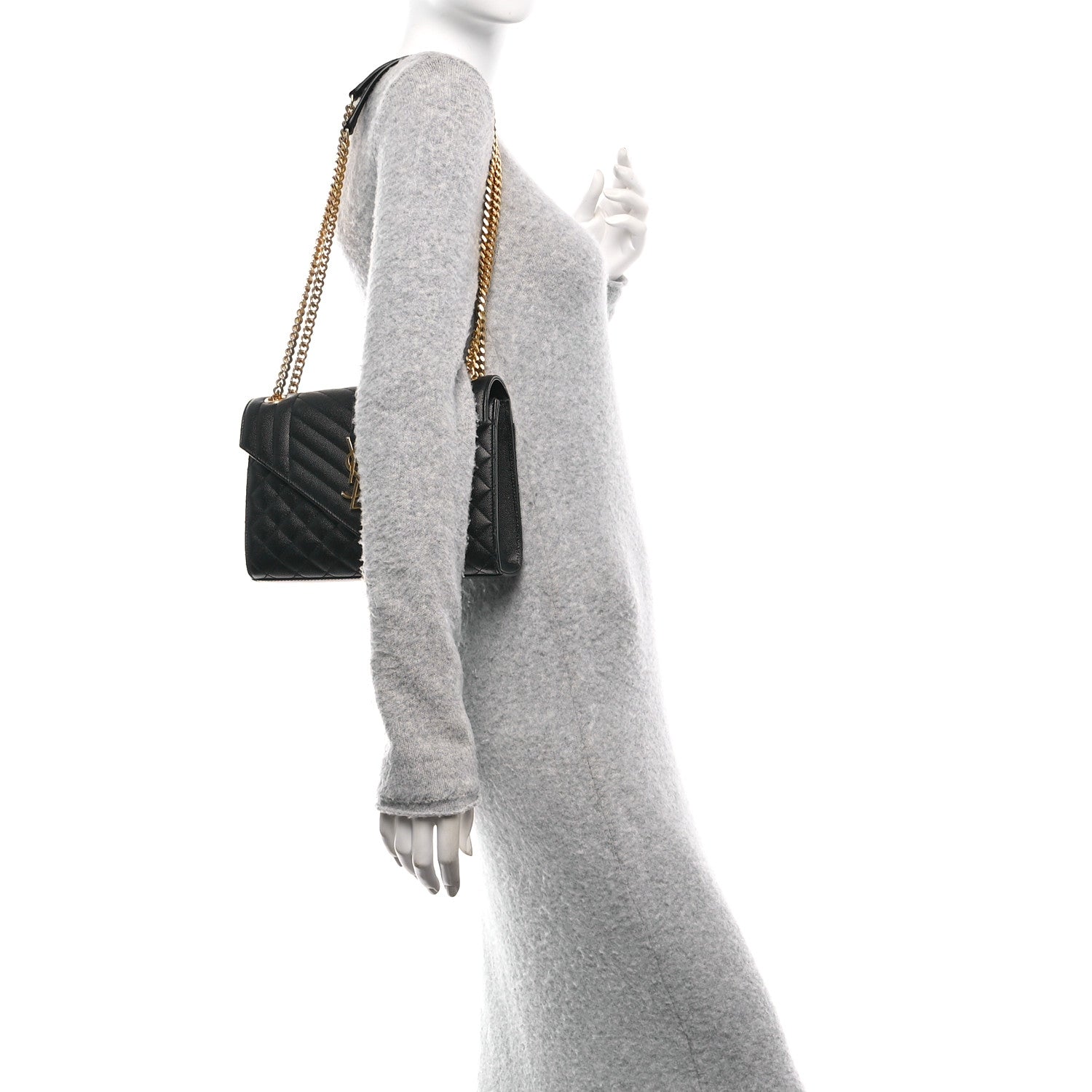 Saint Laurent Grain De Poudre Textured Mixed Matelasse Triquilt Medium Monogram Satchel Black 2 of 12