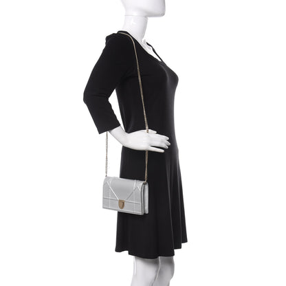 Christian Dior Metallic Grained Calfskin Diorama Wallet on Chain Pouch Silver 2 of 11
