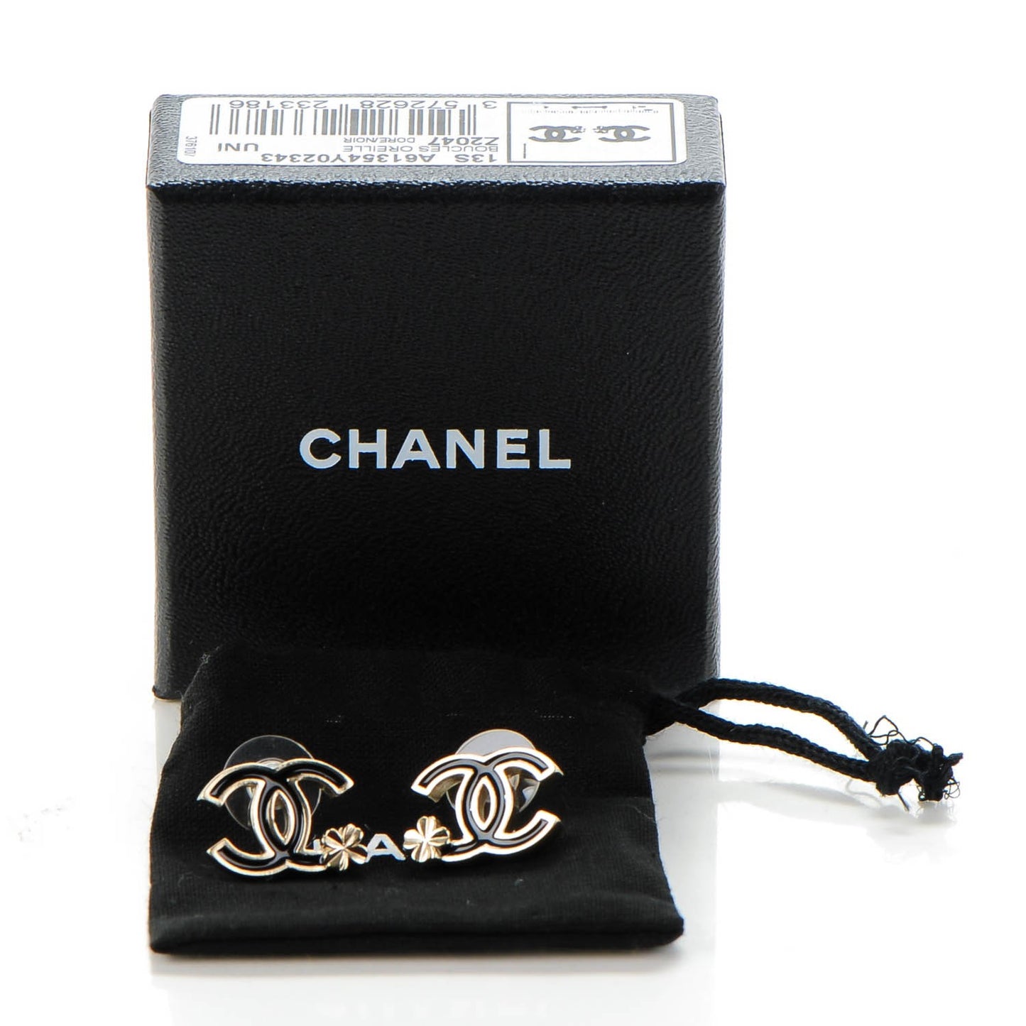 Enamel CC Clover Earrings Black Gold