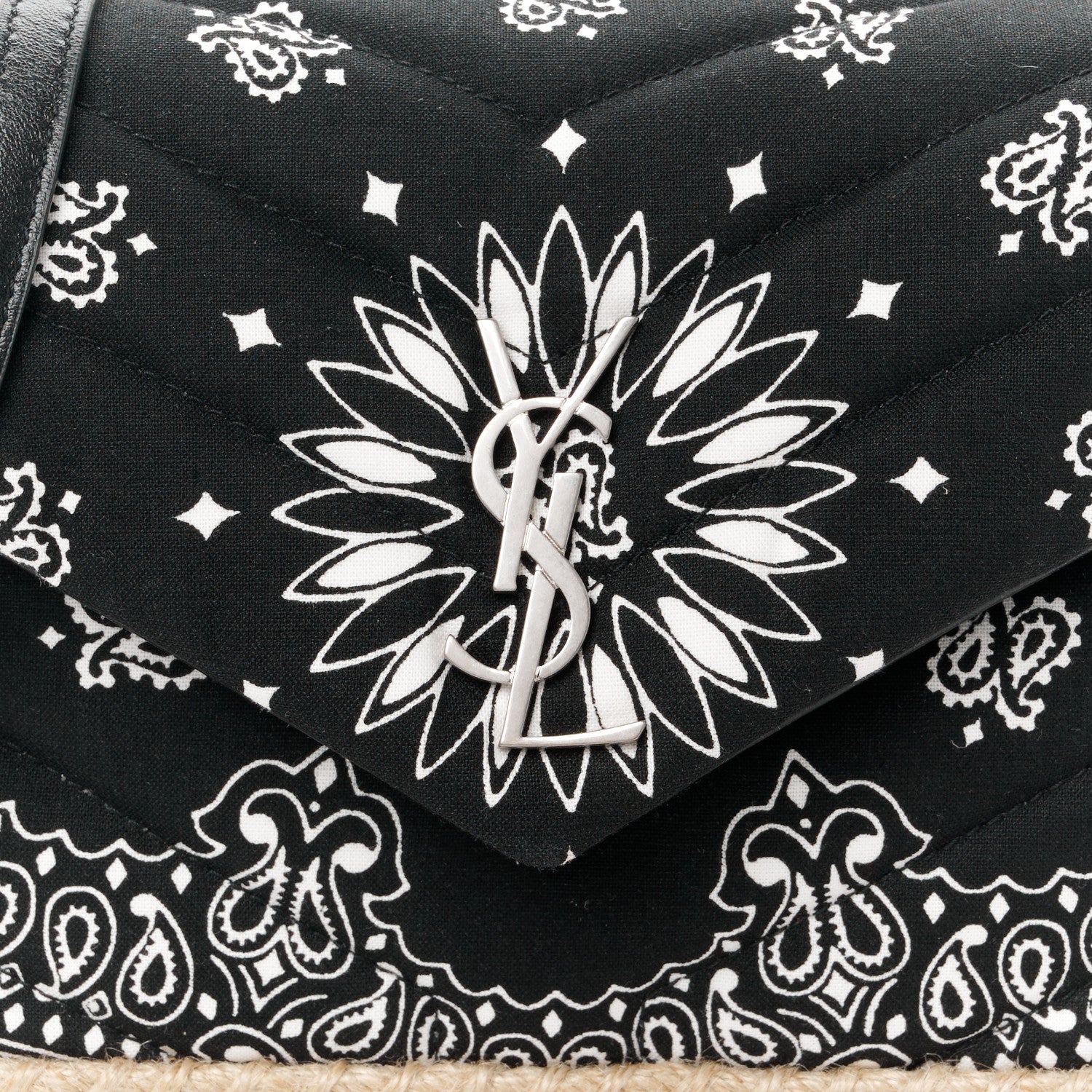 Saint Laurent Cotton Bandana Y Quilted Monogram Toy Loulou Crossbody Bag Black White 9 of 11