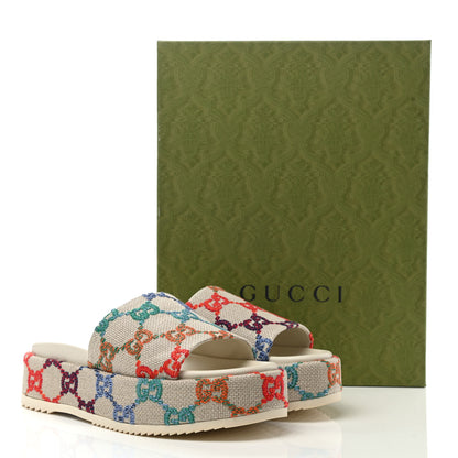 Gucci Linen Psychedelic Mini GG Monogram Angelina Platform 55mm Slide Sandals 40.5 Multicolor 9 of 9