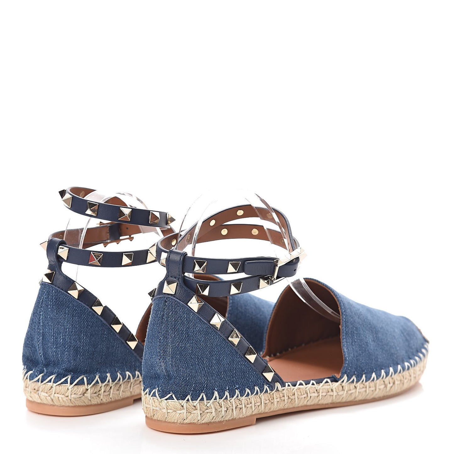Denim Rockstud Ankle Wrap Espadrille 20mm Flats 39 Light Denim