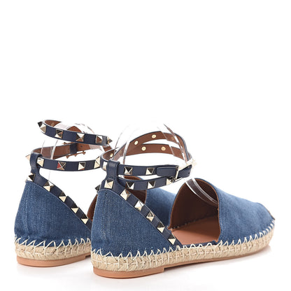 Valentino Garavani Denim Rockstud Ankle Wrap Espadrille 20mm Flats 39 Light Denim 4 of 8