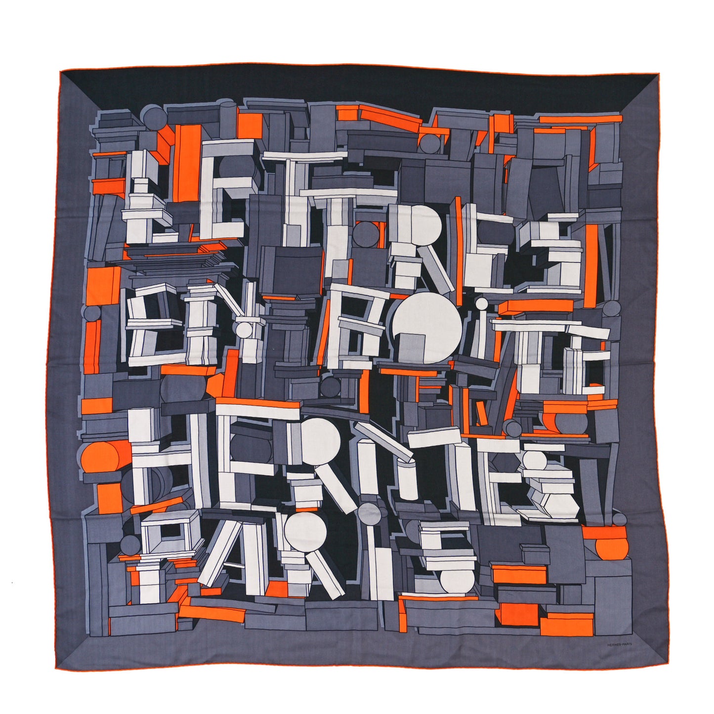 Cashmere Silk Lettres en Boite Scarf 140 Anthracite Orange Gris