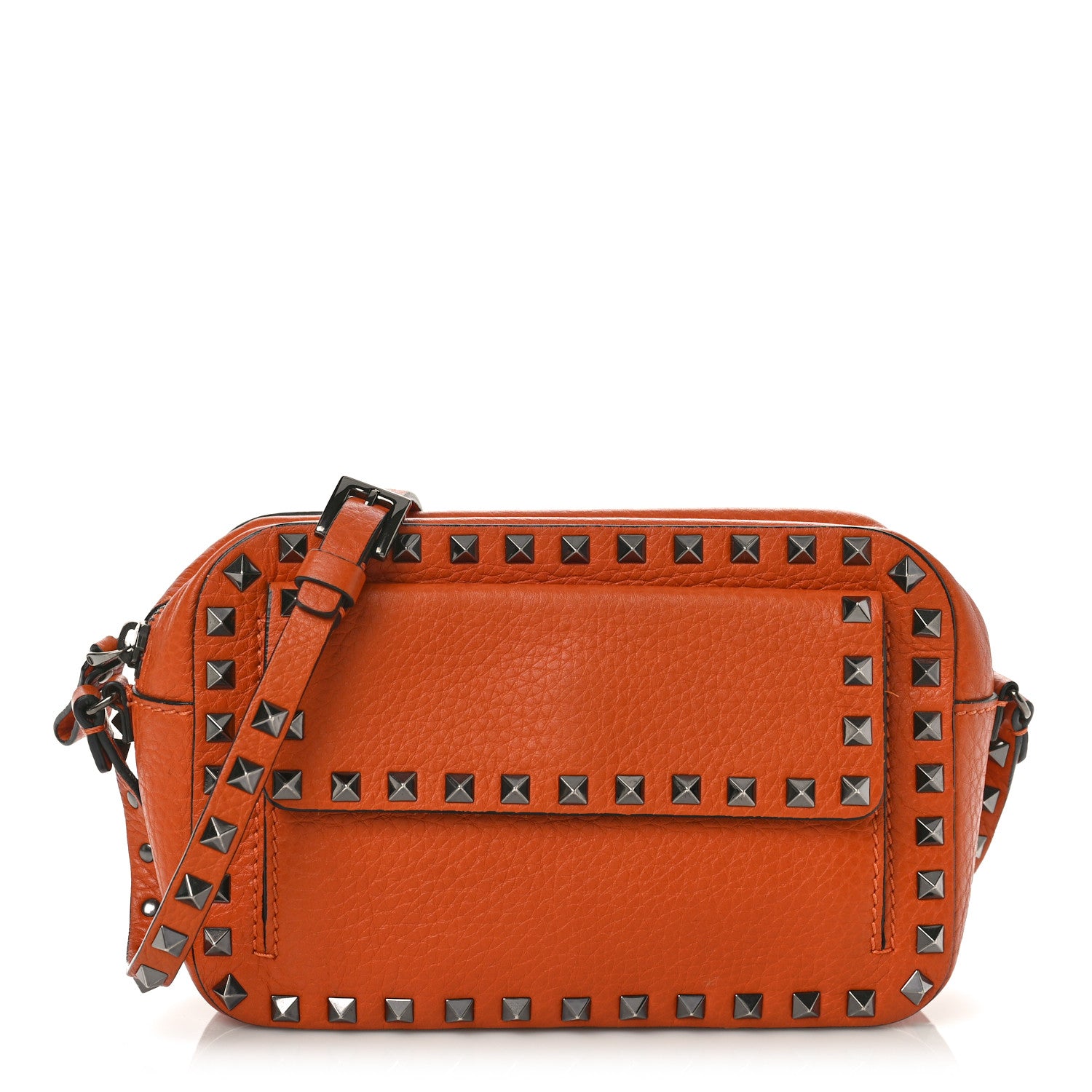 Valentino Garavani Grained Calfskin Small Rockstud Flap Pocket Camera Crossbody Bag Orange 1 of 9