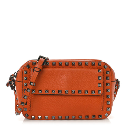 Valentino Garavani Grained Calfskin Small Rockstud Flap Pocket Camera Crossbody Bag Orange 1 of 9