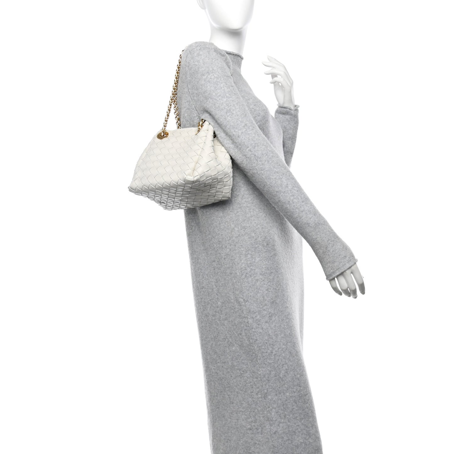 Nappa Intrecciato Small Parachute Chain Shoulder Bag Chalk