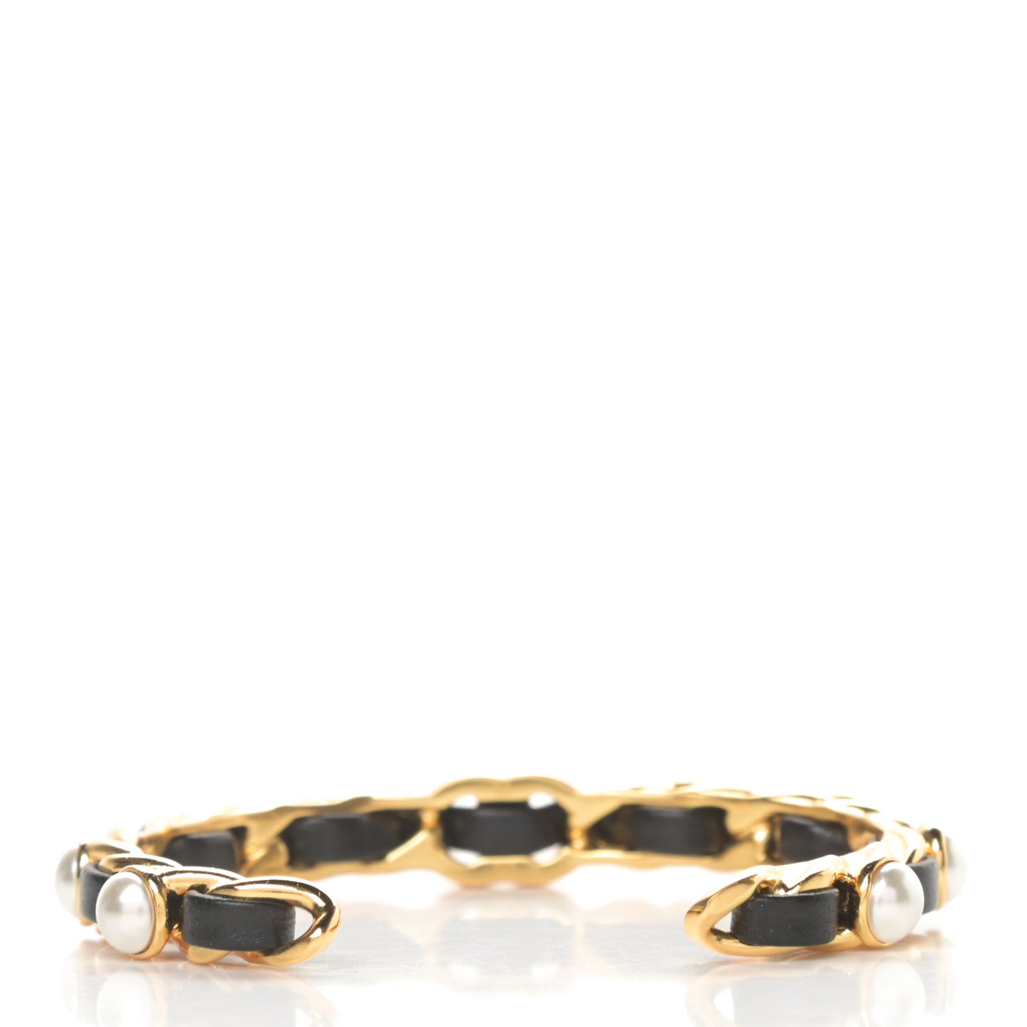 Lambskin Pearl CC Cuff Bracelet M Black Gold