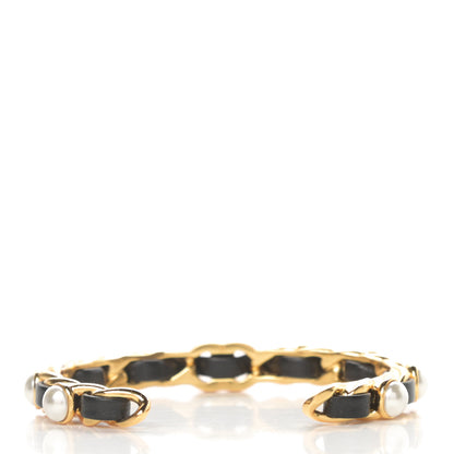 Chanel Lambskin Pearl CC Cuff Bracelet M Black Gold 3 of 5