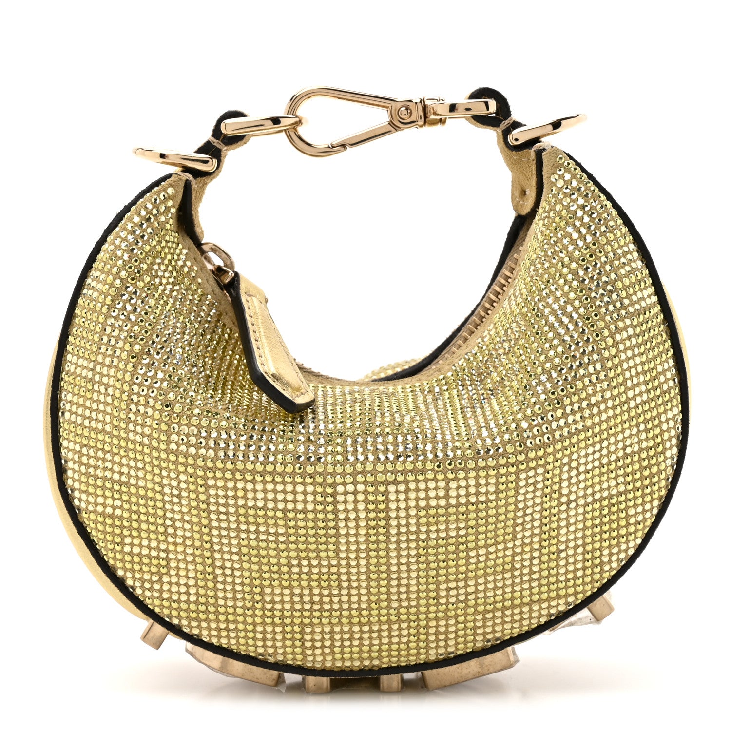 Fendi Crystal Vitello Laminato Suede FF Nano Fendigraphy Hobo Charm Platino 1 of 10