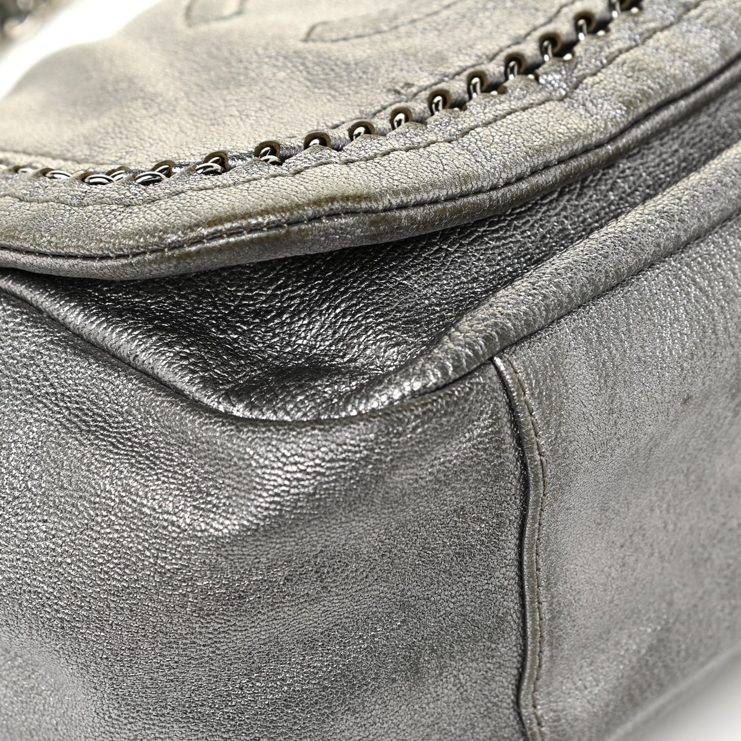 Metallic Deerskin Luxe Ligne Flap Silver