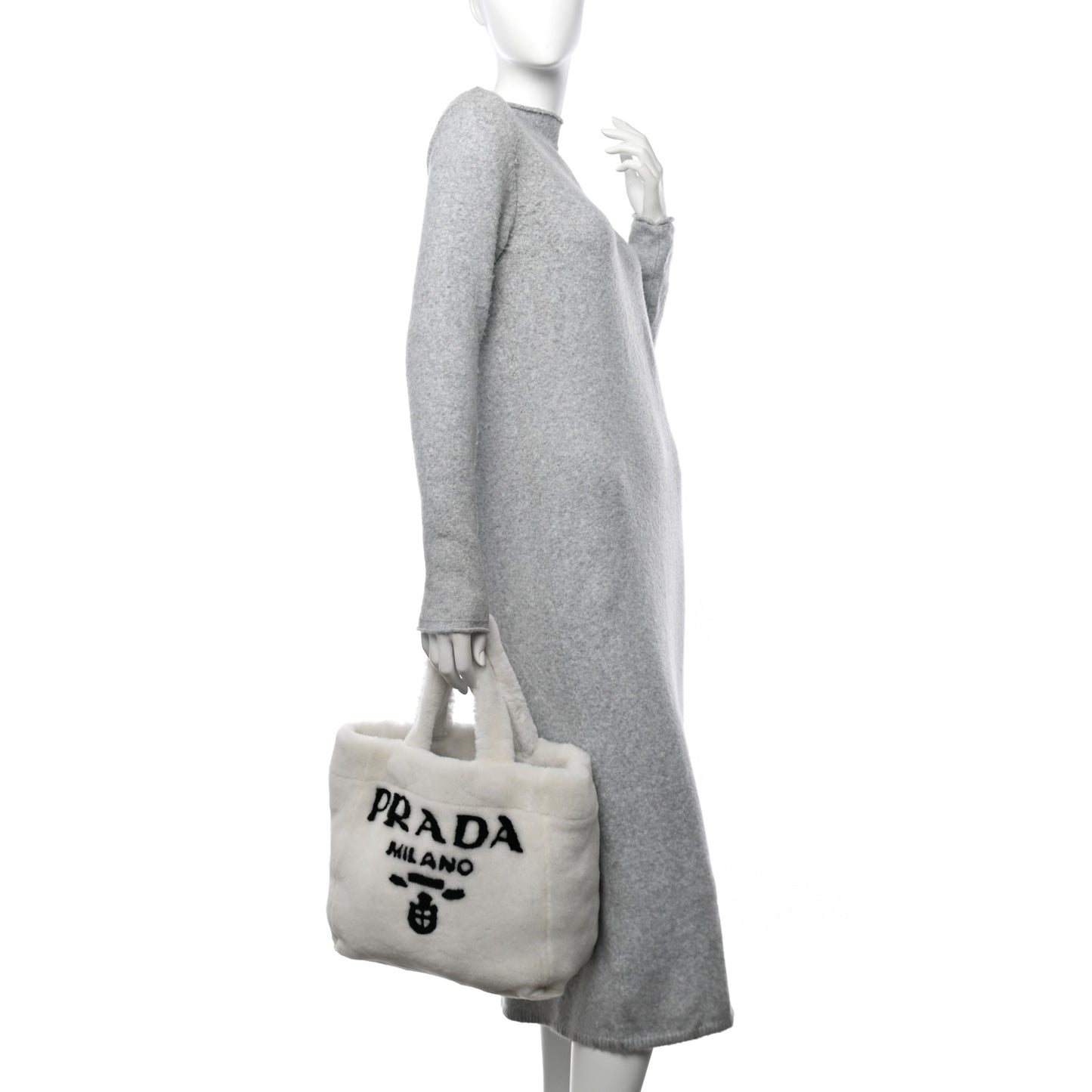 Shearling Logo Tote White Black